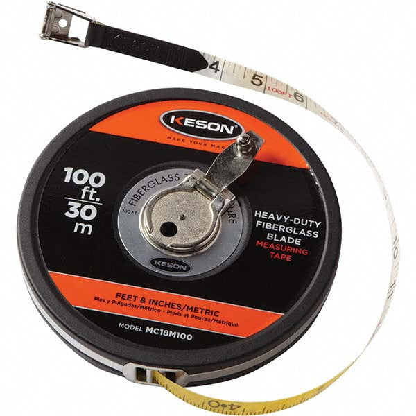 Keson MC18M100 Tape Measure 100' Long, 1/2" Width, White Blade