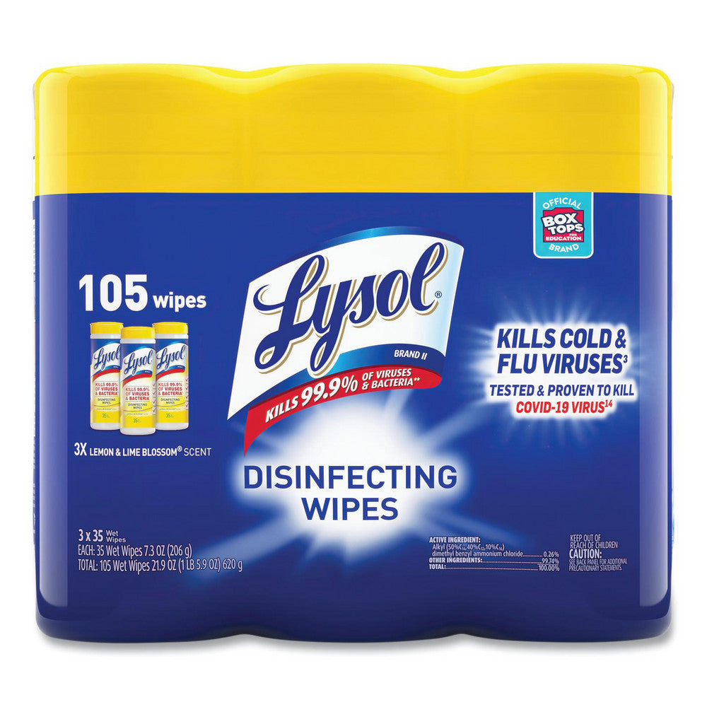 Lysol RAC82159PK Disinfecting Wipes, 1-Ply, 7" x 7.25", Lemon and Lime Blossom, White