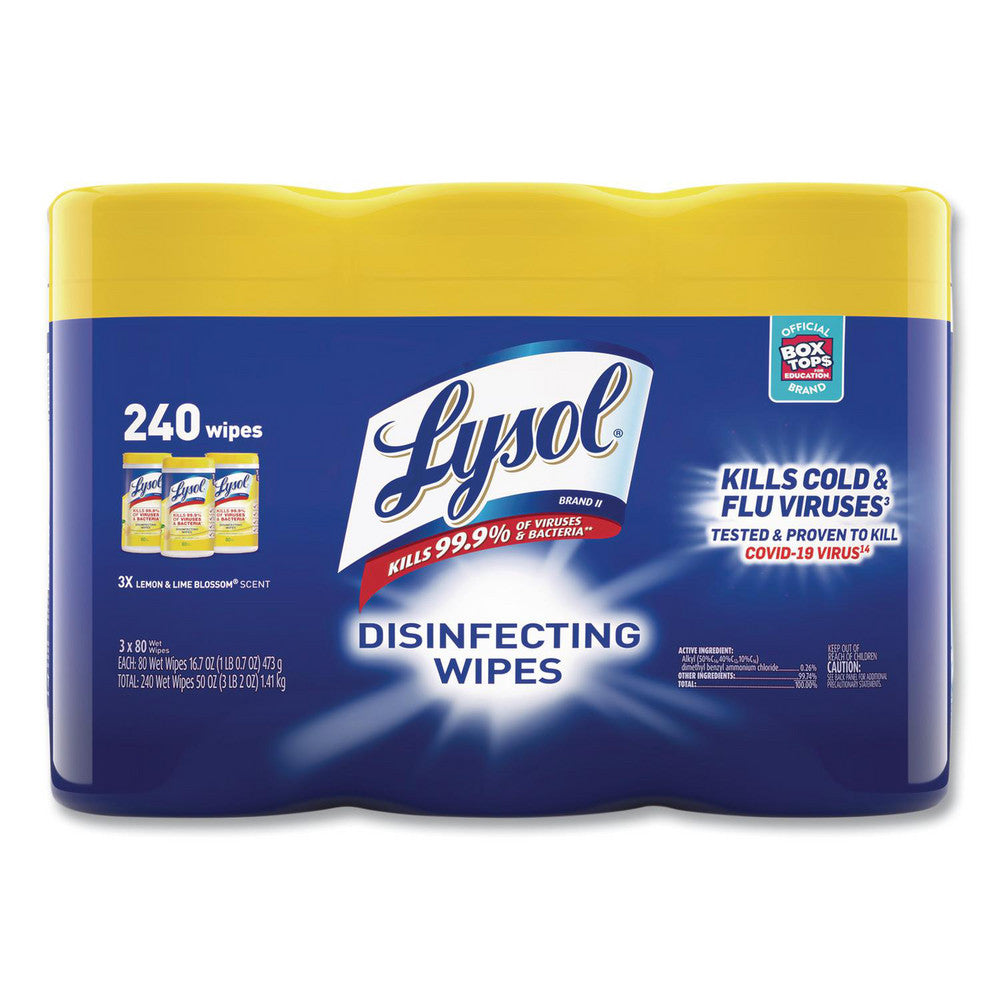 Lysol RAC84251PK Disinfecting Wipes, 1-Ply, 7" x 7.25", Lemon and Lime Blossom, White