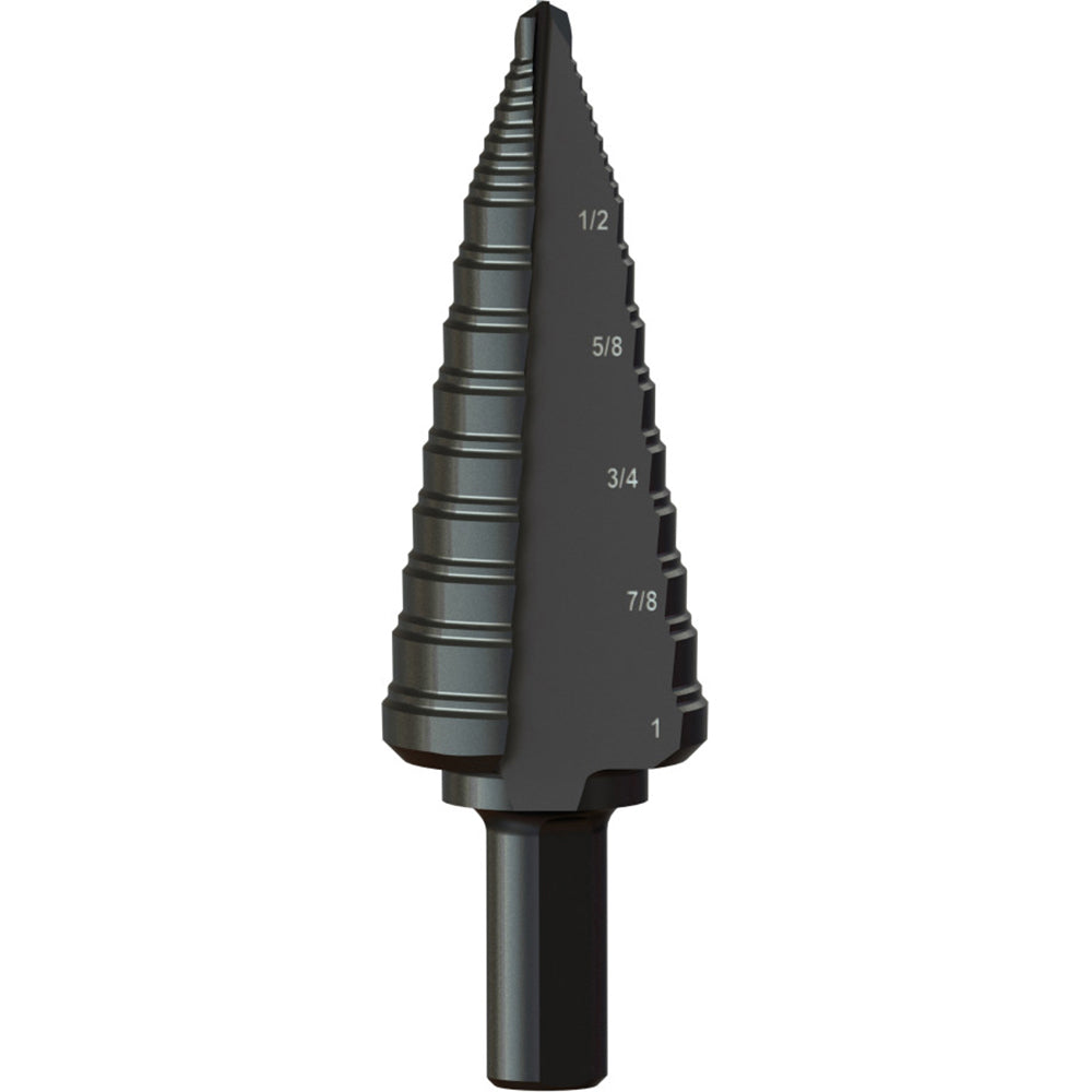 Greenlee GSB08 Step Drill Bits 3/16" to 1" Hole Dia, 3/8" Shank Dia, Steel, 10 Hole Sizes