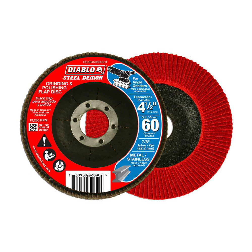 DIABLO DCX045060N01F Flap Disc 4-1/2" Dia, 7/8" Hole, 60 Grit, Zirconia Alumina, Type 29