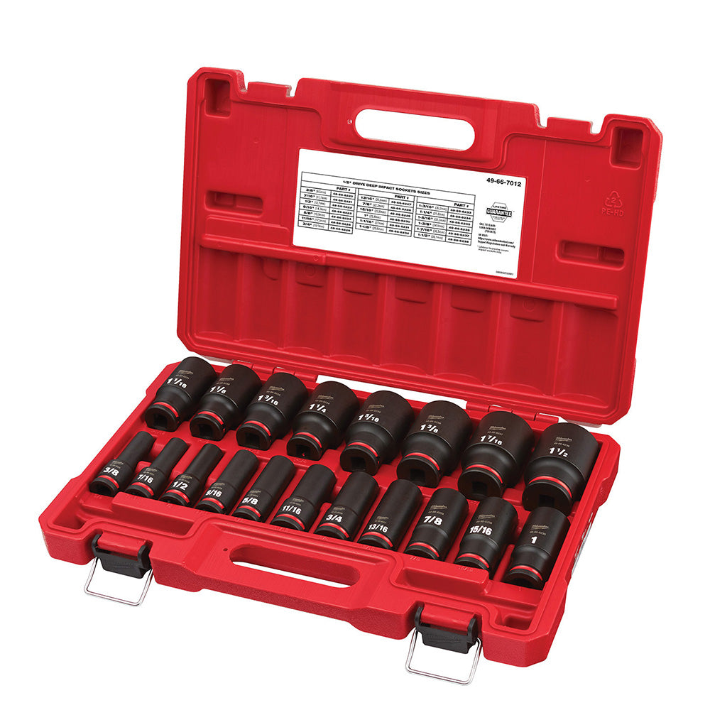 Milwaukee Tool 49-66-7012 Socket Set 19 Pc, 3/8 to 1-1/2" Socket