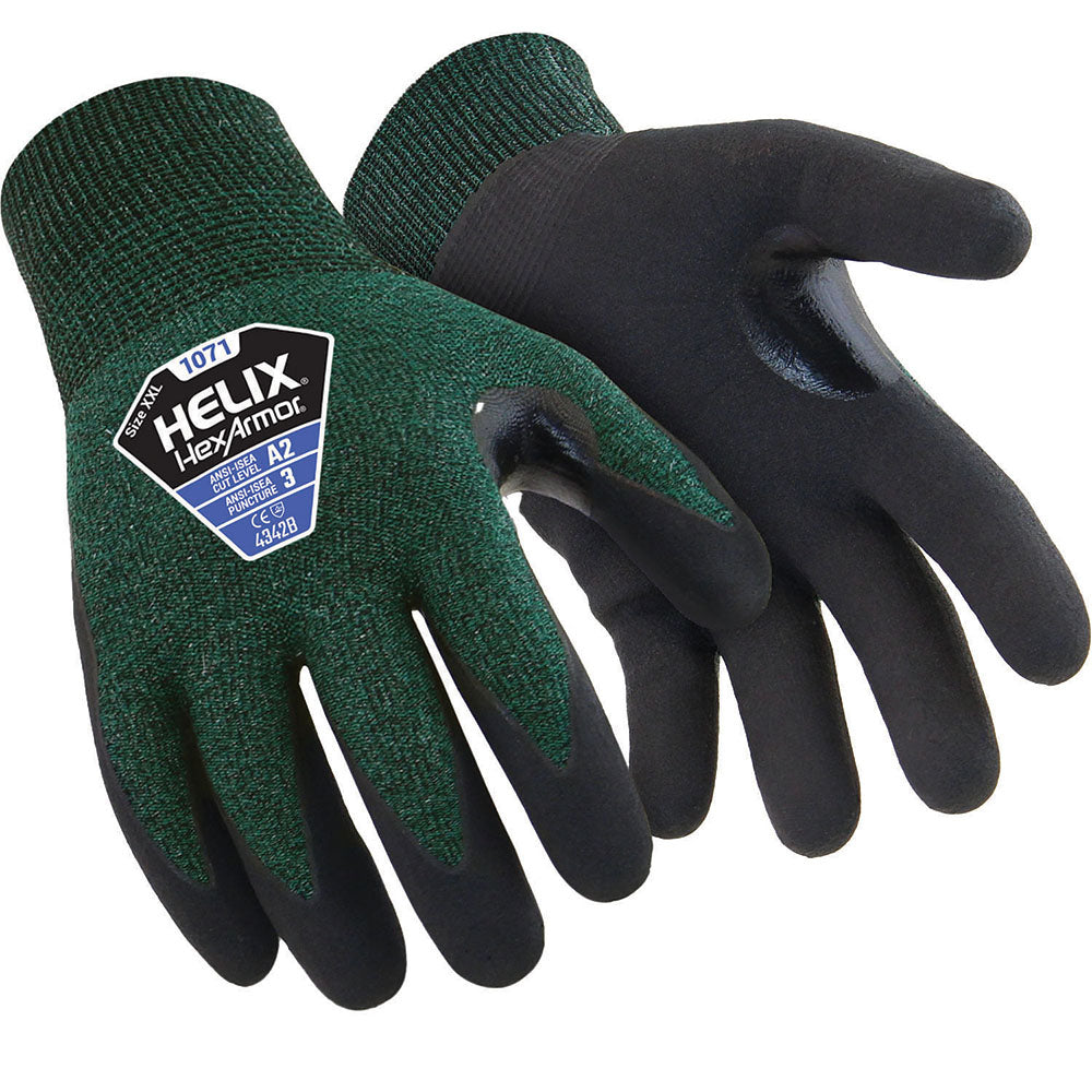 HexArmor 1071-XL (10) General Purpose Gloves Size X-Large, ANSI Cut A2, ANSI Puncture 3, Micro-Foam Nitrile, Series Helix