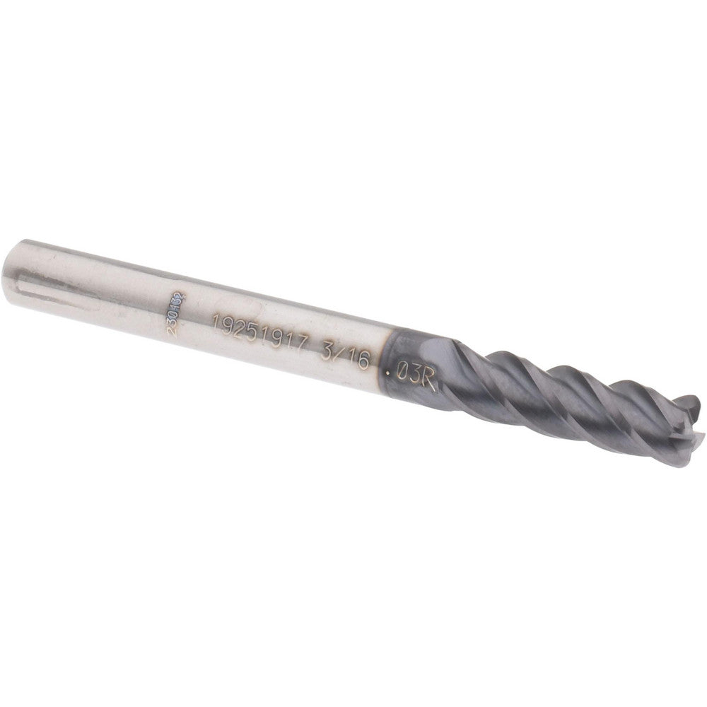 Accupro 19251917 Corner Radius End Mill 3/16" Dia, 5/8" LOC, 0.03" Radius, 4 Flutes, Solid Carbide