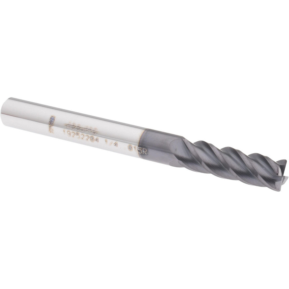 Accupro 19252204 Corner Radius End Mill 1/4" Dia, 3/4" LOC, 0.015" Radius, 4 Flutes, Solid Carbide