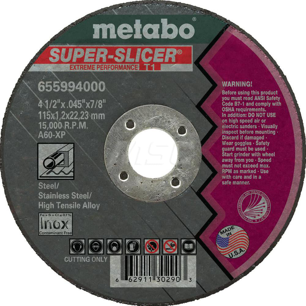 Metabo 655994000 Cut-Off Wheel Type 1 (01/41), 4-1/2" Dia, Aluminum Oxide