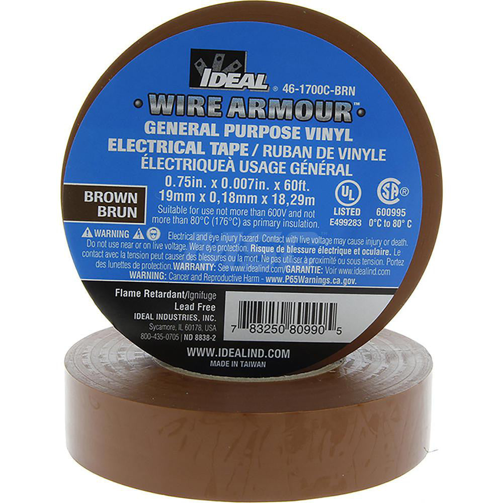 Ideal 46-1700C-BRN Vinyl Film Electrical Tape 3/4" Wide, 66' Long, 7 mil Thick, Brown