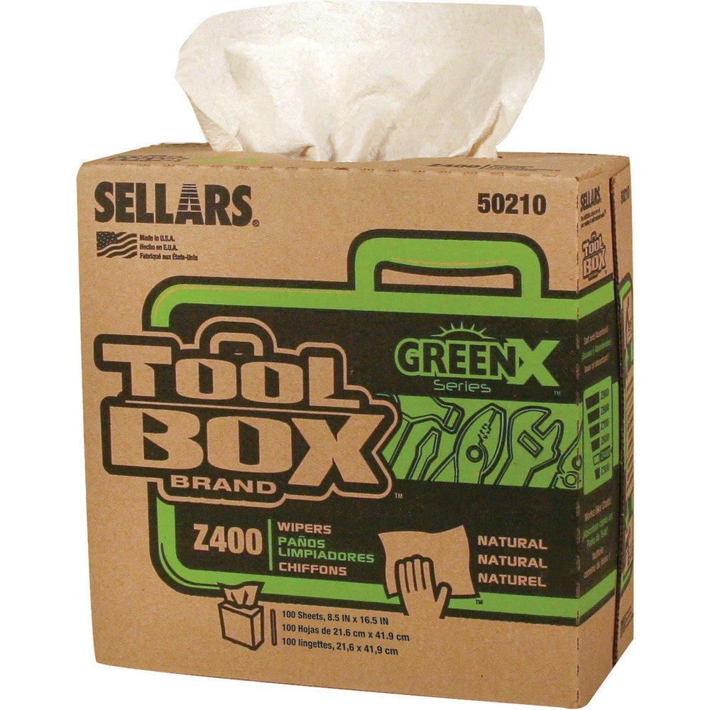 Sellars 50210 TOOLBOX Z400 GREENX Wipers Dry, 100 Sheets/Box, Pop-Up Box, 16.5" x 8.5", Natural