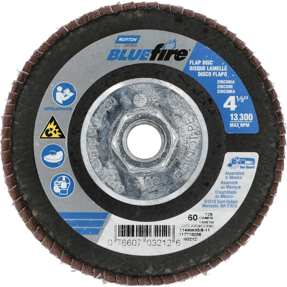 Norton 07660703212 Flap Disc 5/8-11 Hole, 60 Grit, Zirconia Alumina, Type 29