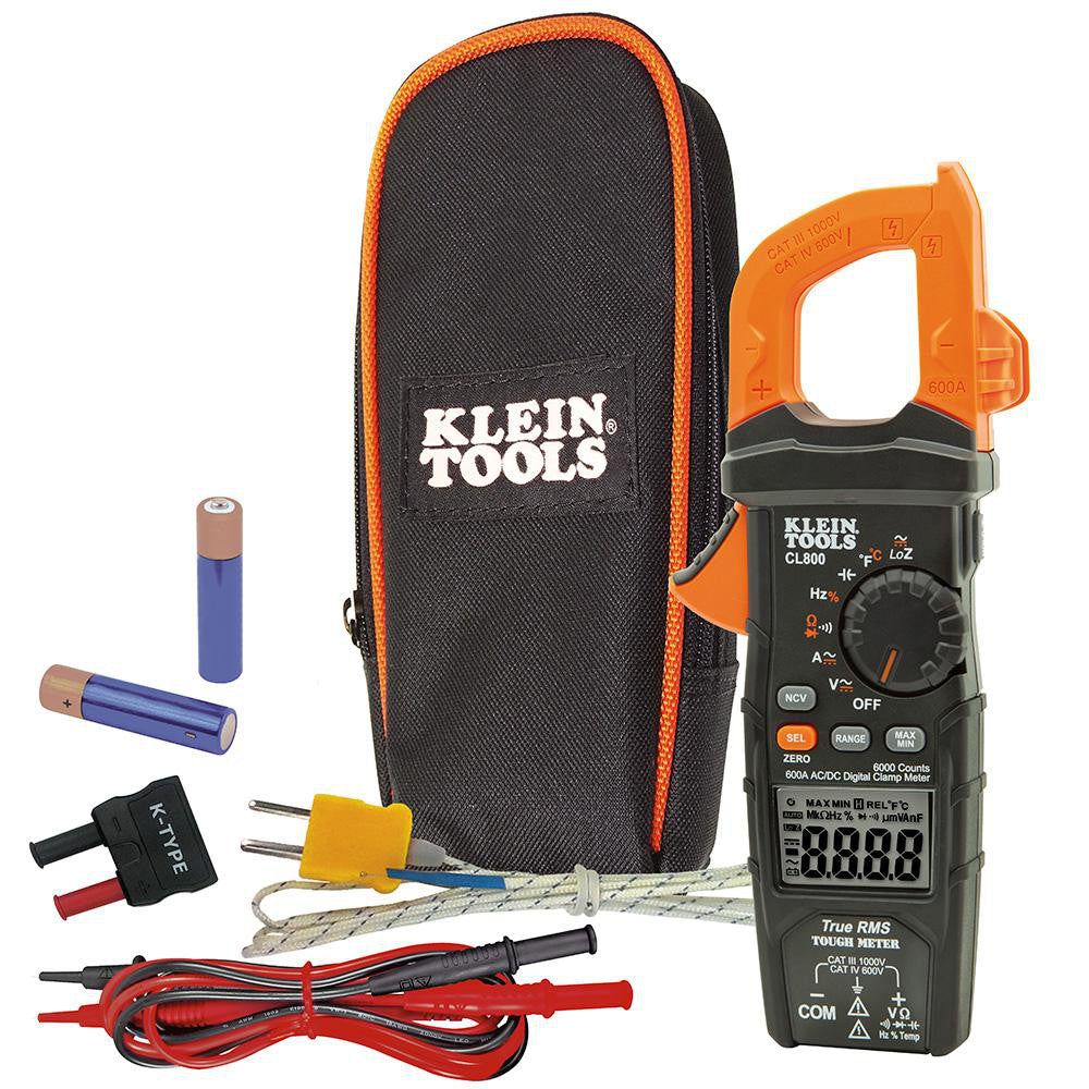 Klein Tools CL800 Auto Ranging Clamp Meter CAT IV, 2" Jaw, Curved Jaw