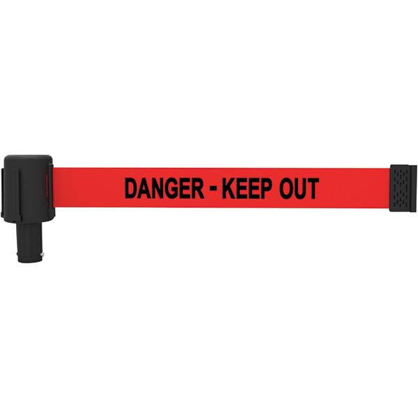 Banner Stakes PL4114 Wall-Mount Retractable Belt Barrier Black & Red, 15' Belt Barrier Length