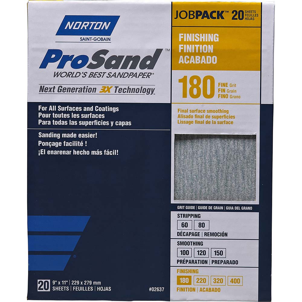 Norton 07660768168 Sanding Sheet 180 Grit, Aluminum Oxide, Coated