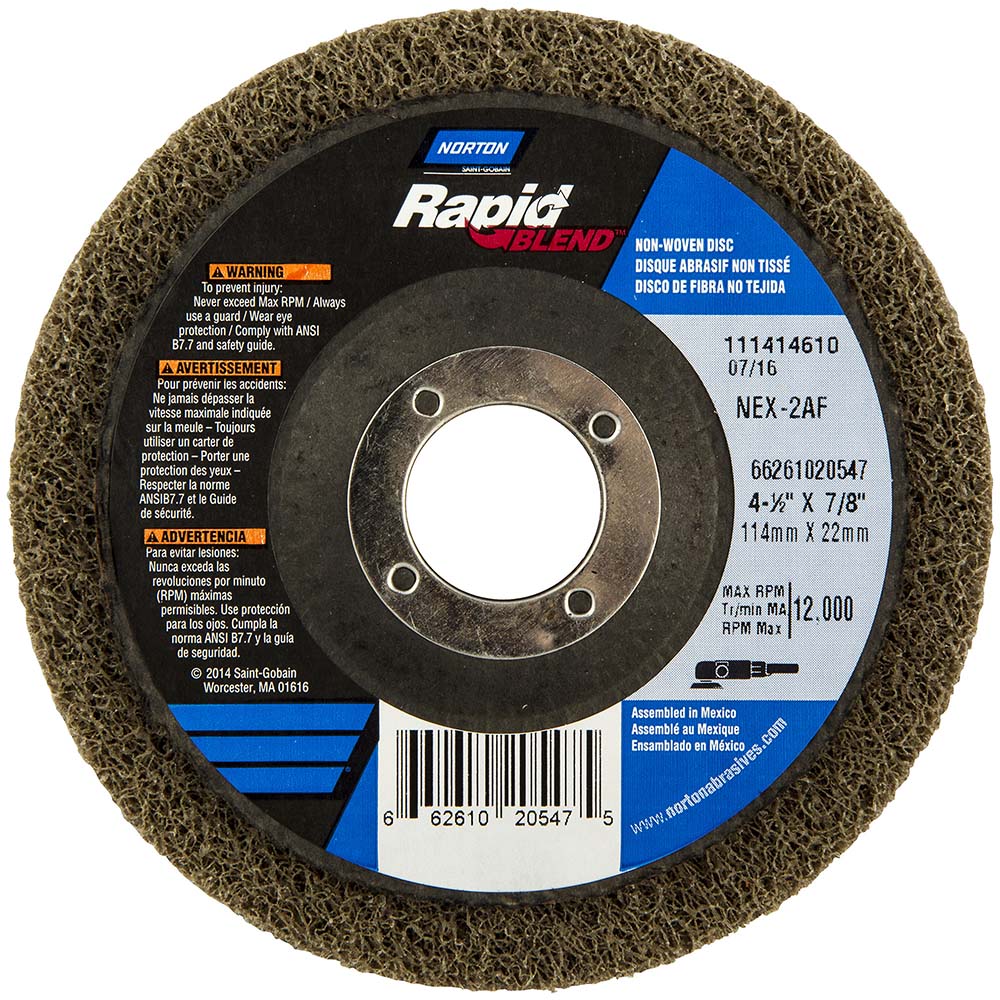 Norton 66261020547 Deburring Disc 4-1/2" Dia, 7/8" Hole, Fine Grade, Aluminum Oxide