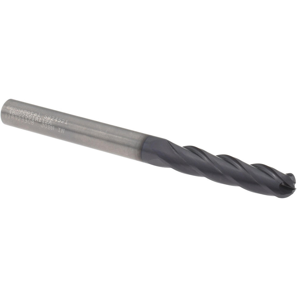 Kennametal 5824521 Ball End Mill 1/4" Dia, 1-1/8" LOC, 4 Flute, Solid Carbide