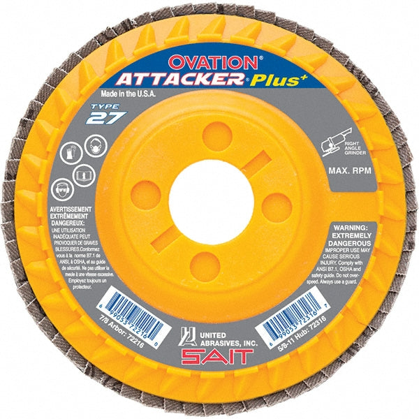 Sait 72215 Flap Disc 4-1/2" Dia, 7/8" Hole, 40 Grit, Zirconia Alumina, Type 27