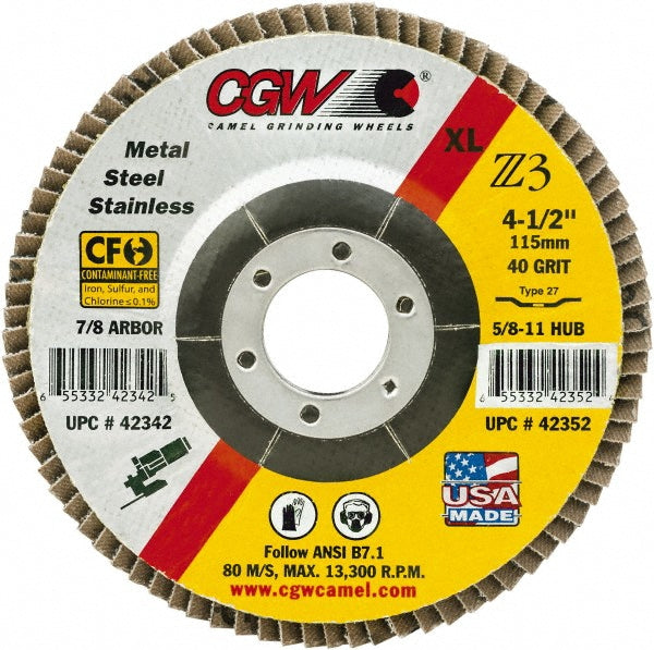 CGW Abrasives 42351 Flap Disc 4-1/2" Dia, 36 Grit, Zirconia Alumina, Type 27