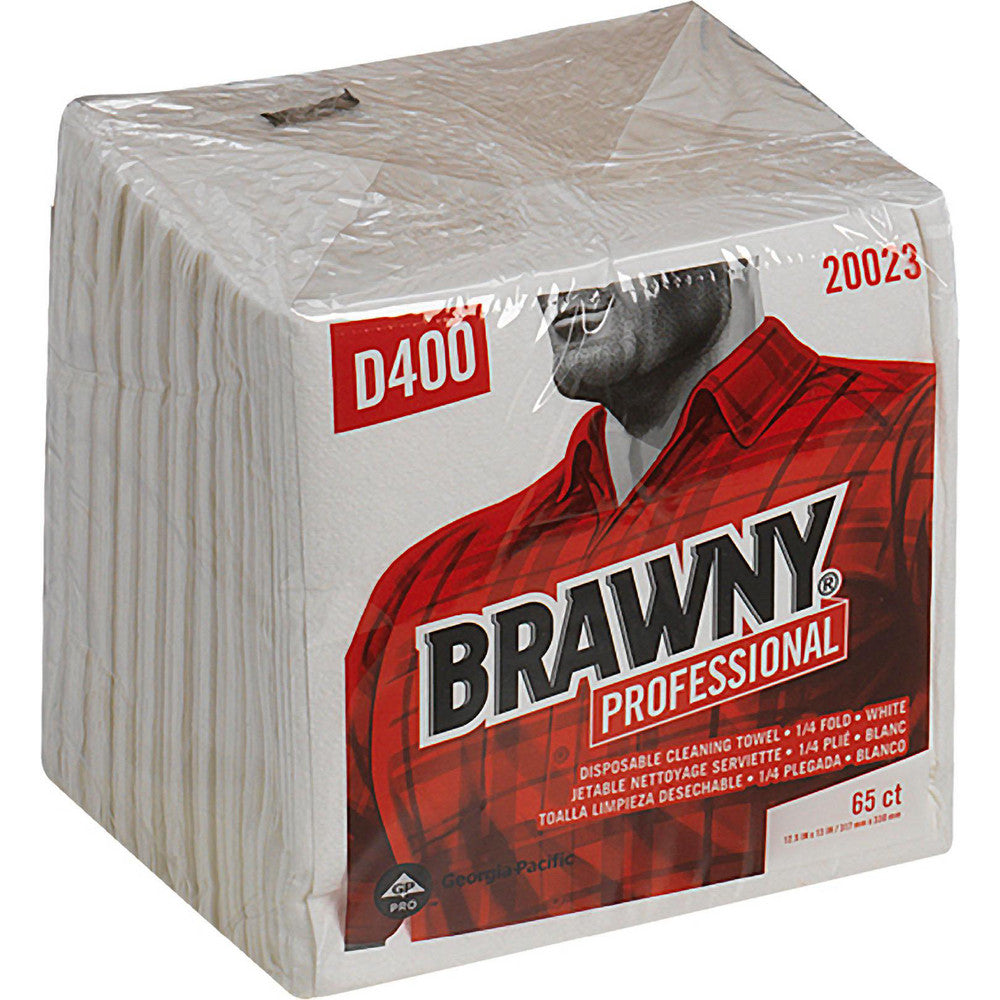 Brawny Professional 20023 D400 Disposable Cleaning Towels, Quarterfold, White