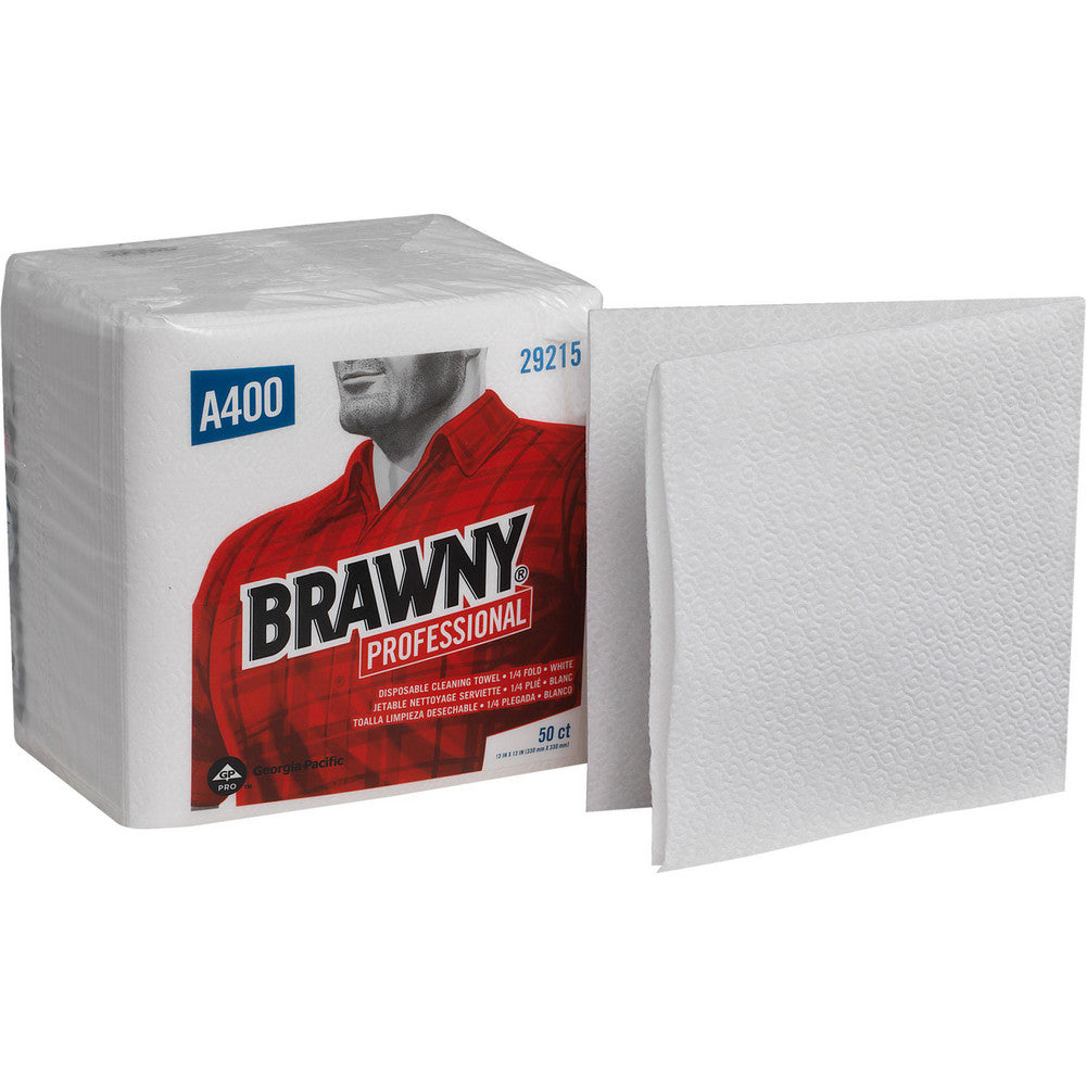 Brawny Professional 29215 A400 Disposable Cleaning Towels, Quarterfold, White