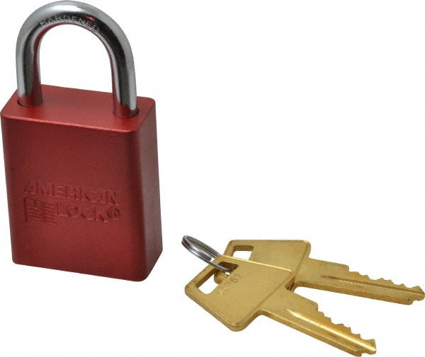 American Lock A1105KARED-25367 Lockout Padlock Keyed Alike, Aluminum, 1.0000™ High, Steel Shackle, Red