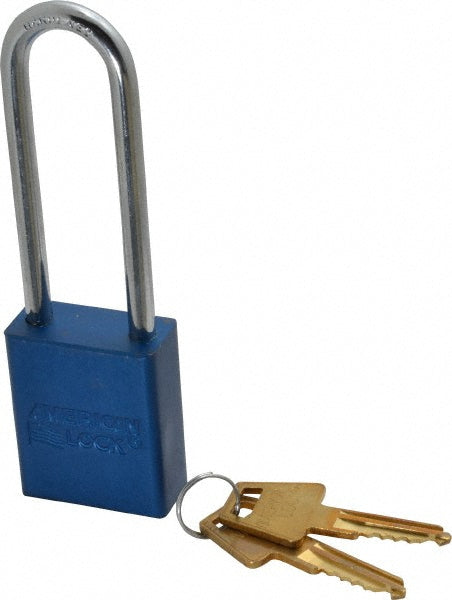 American Lock A1107KABLU-22338 Lockout Padlock Keyed Alike, Aluminum, 3.0000™ High, Steel Shackle, Blue