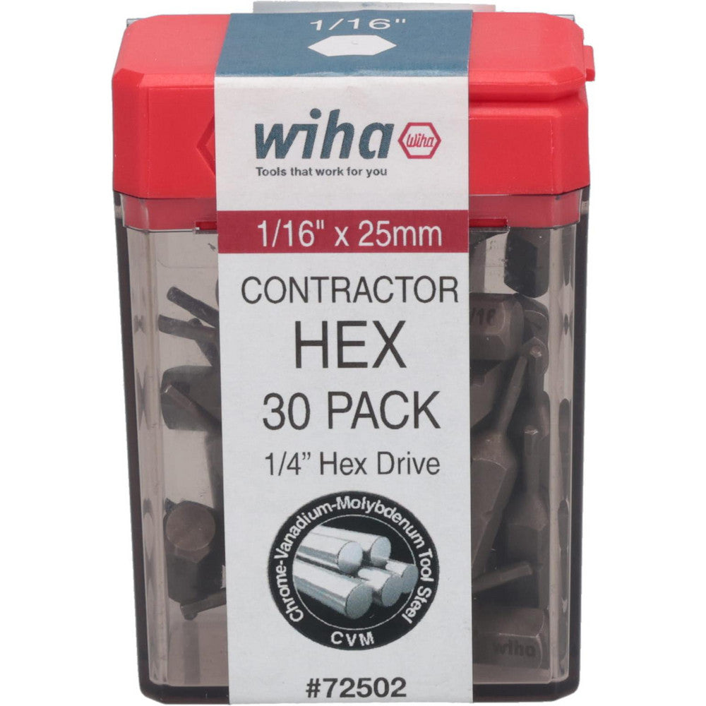 Wiha 72502 Hex Screwdriver Insert Bit 1/4" Drive, 1/16" Hex