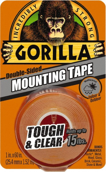 Gorilla Tape 6065003 Clear Double-Sided Polyethylene Film Tape 1" Wide, 60" Long, 43 mil Thick, Acrylic Adhesive, Orange