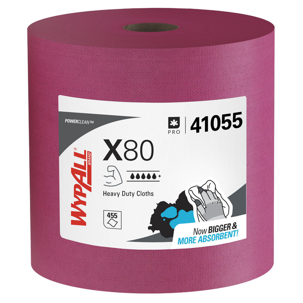 WypAll 41055 PowerClean™ x80 Heavy Duty Cloths (41055), Jumbo Roll, Extended Use Towels, Red