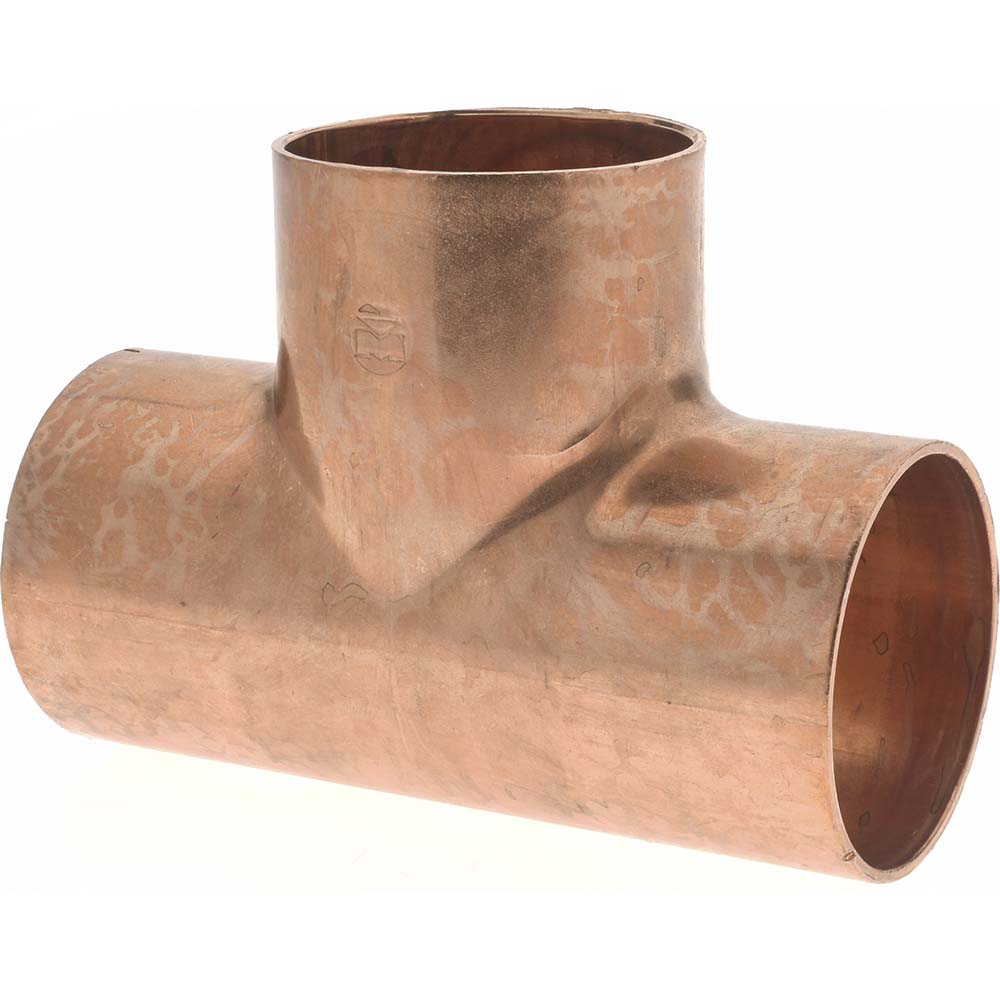 Mueller Industries W 40102 Wrot Copper Pipe Tee 2" Fitting, C x C x C, Solder Joint