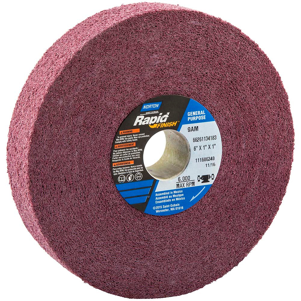 Norton 66261134183 Deburring Wheel 6" Dia, 1" Face Width, 1" Hole, Density 9, Aluminum Oxide
