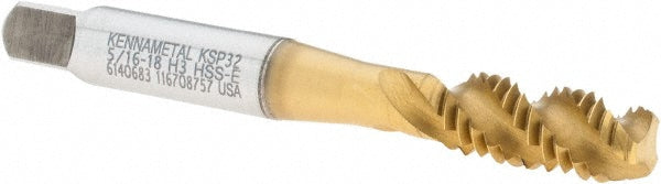 Kennametal 6140683 Spiral Flute Tap 5/16-18, 3 Flute, Modified Bottoming Chamfer, Cobalt, Multi-layer Finish