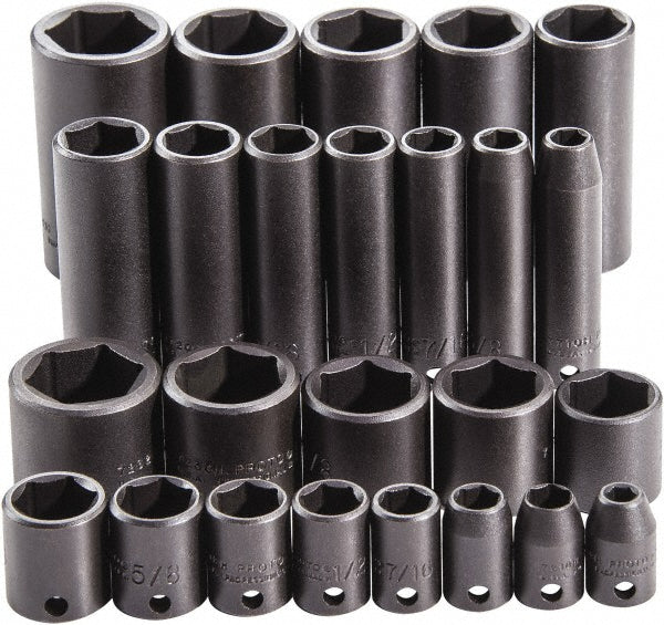 Proto J72125 Deep Impact Standard Socket Set 25 Pc, 3/8" Drive, 1 to 1" Socket
