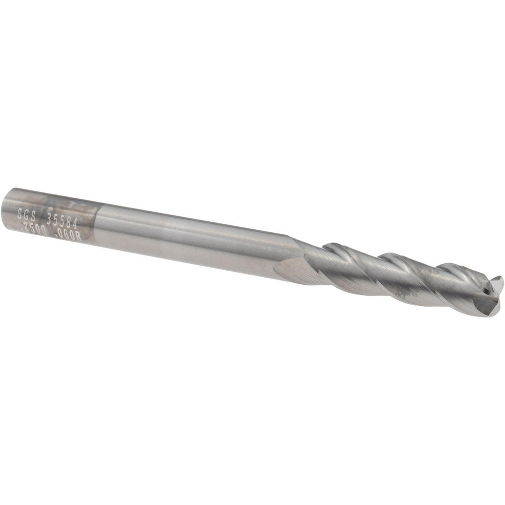 Kyocera SGS Precision Tools 35584 Corner Radius End Mill 1/4" Dia, 1" LOC, 0.0600" Radius, 3 Flute, Solid Carbide