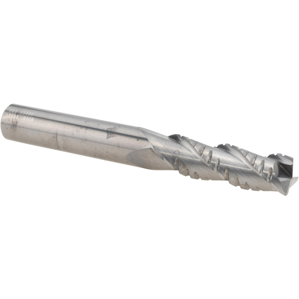 Kyocera SGS Precision Tools 33408 Roughing End Mill 1/2" Dia, 3 Flutes, 0.03" Corner Radius, Chipbreaker, Solid Carbide