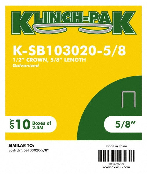 Klinch-Pak K-SB103020-5/8 Narrow Crown Construction Staple 1/2" Wide, 5/8" Long
