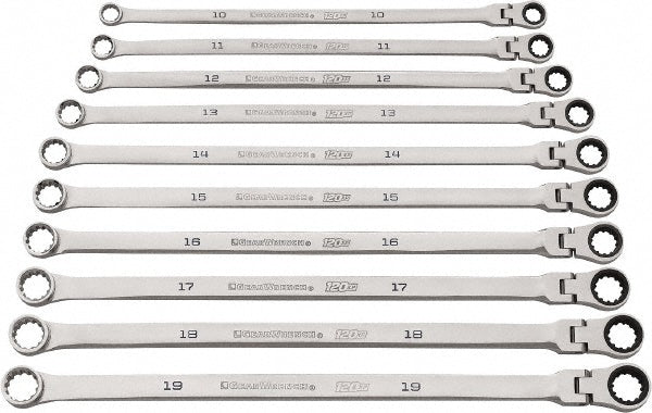 GEARWRENCH 86126 Ratcheting Flexhead Combination Wrench Set 10 Pc, 10 mm 11 mm 12 mm 13 mm 14 mm 15 mm 16 mm 17 mm 18 mm & 19 mm Wrench, Metric