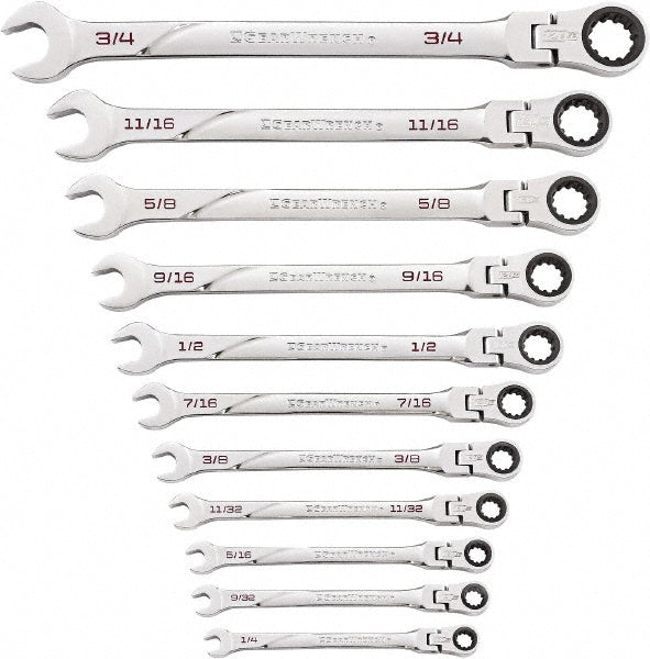 GEARWRENCH 86247 Ratcheting Flexhead Combination Wrench Set 11 Pc, 1/2" 1/4" 11/16" 11/32" 3/4" 3/8" 5/16" 5/8" 7/16" 9/16" & 9/32" Wrench, Inch