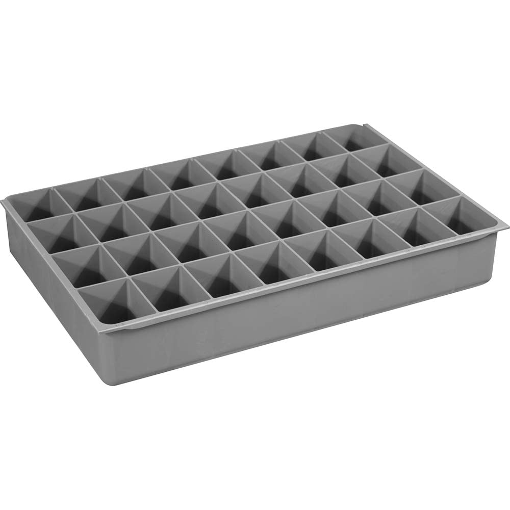 Durham 124-95-32-IND Small Parts Boxes & Organizers Width (Inch) 11-15/16 Depth (Inch) 18-1/16 Height (Inch) 2-31/32 Number Of Compartments 32 Height (Decimal Inch) 2.9687 Type Compartment Box