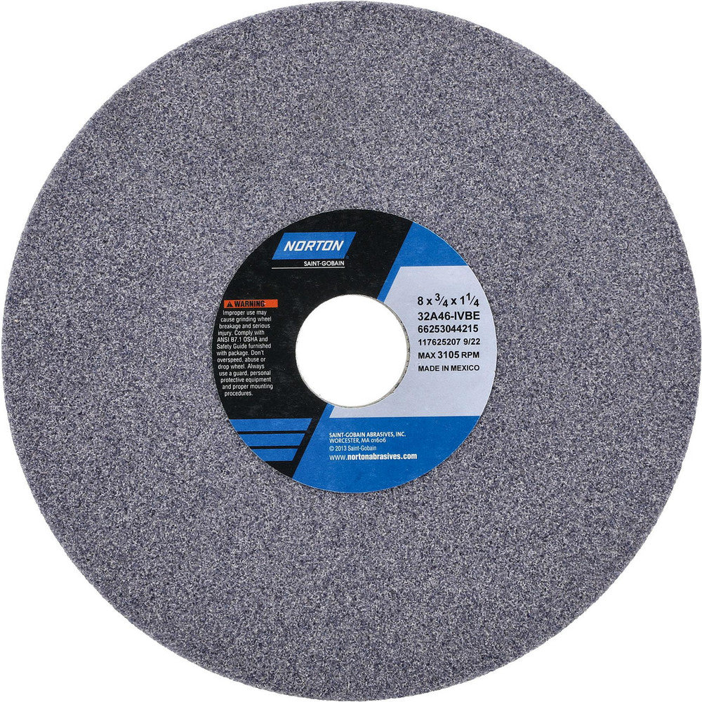 Norton 66253044215 Surface Grinding Wheel 8" Dia, 3/4" Thick, 1-1/4" Hole, 46 Grit, I Hardness
