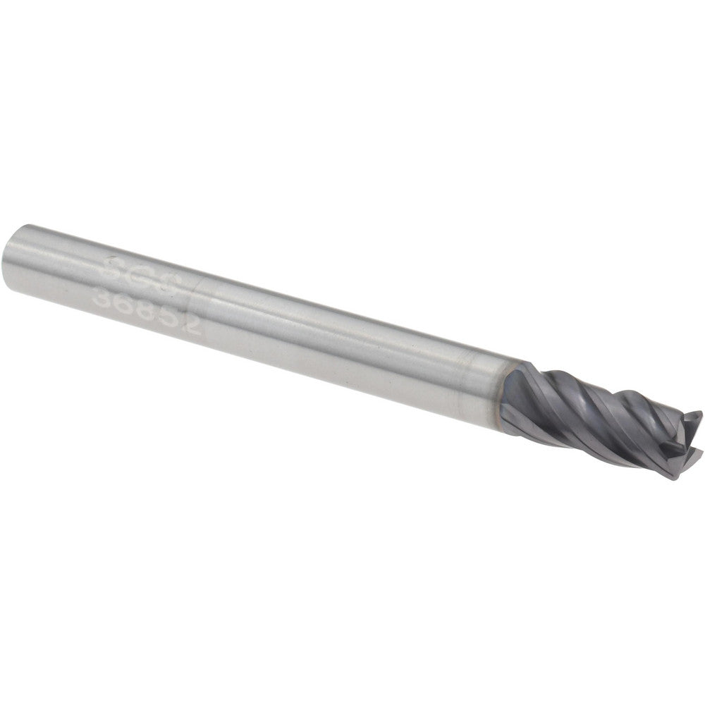 Kyocera SGS Precision Tools 36852 Corner Radius End Mill 3/16" Dia, 7/16" LOC, 0.0150" Radius, 4 Flute, Solid Carbide