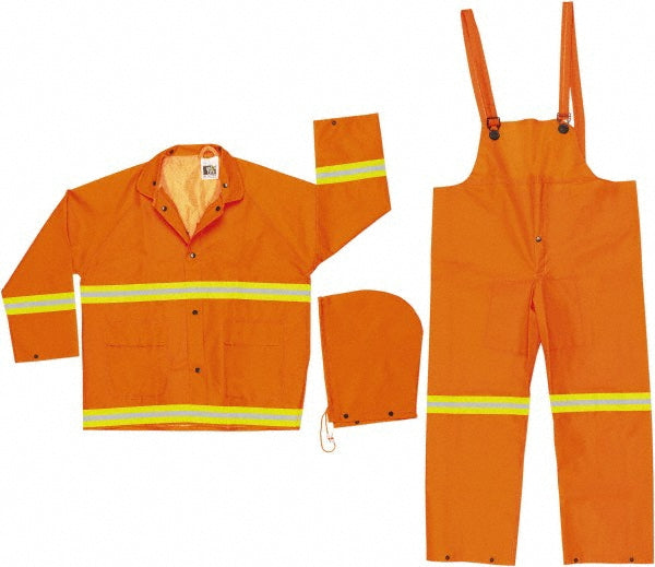MCR Safety 2013RL Rain Suit with Bib Overalls Size Large, ANSI 107-2010, Orange, PVC & Polyester