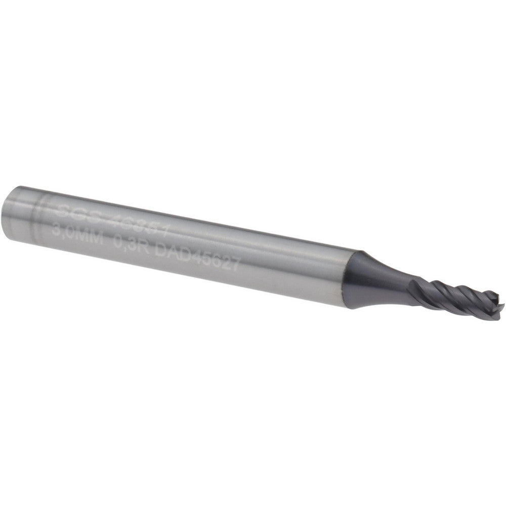Kyocera SGS Precision Tools 46851 Corner Radius End Mill 3 mm Dia, 8.00 mm LOC, 0.30 mm Radius, 4 Flute, Solid Carbide