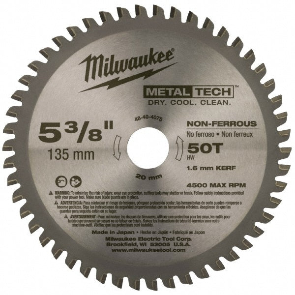 Milwaukee Tool 48-40-4075 Wet & Dry Cut Saw Blade 5-3/8" Dia, 0.7874" Arbor Hole, 0.062" Kerf Width, 50 Teeth