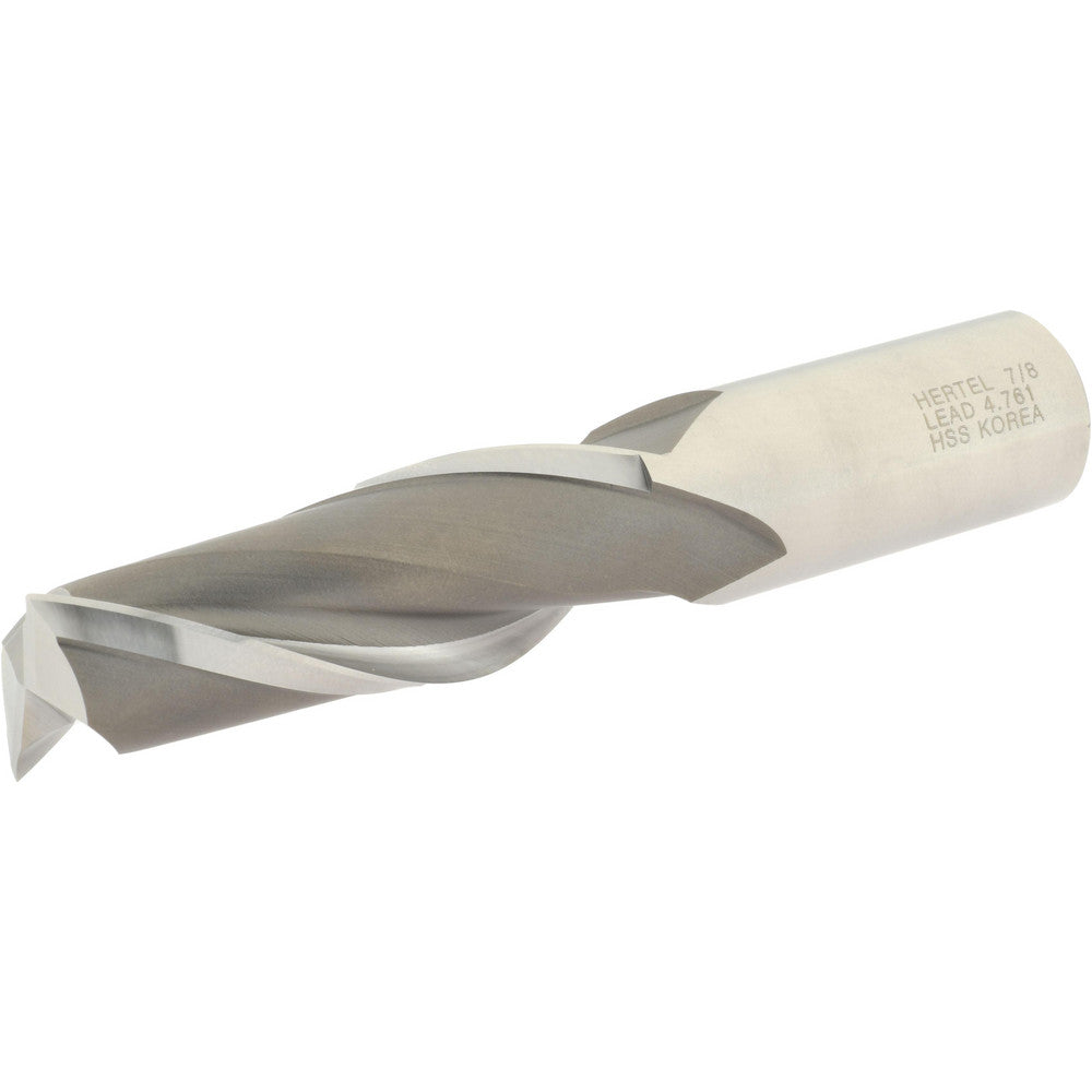 Hertel E1080056 Square End Mill 7/8'' Dia, 2-1/2'' LOC, 7/8'' Shank Dia, 4-3/4'' OAL, 2 Flutes, High Speed Steel