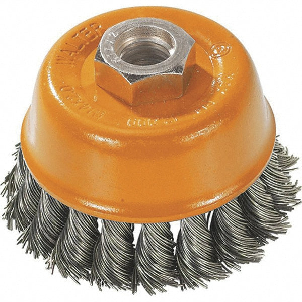 WALTER Surface Technologies 13F354 Cup Brush 3" Dia, 0.0200" Wire Dia, Steel, Knotted