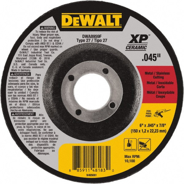 DeWALT DWA8959F Depressed Grinding Wheel Type 27, 6" Dia, 7/8" Hole, Aluminum Oxide