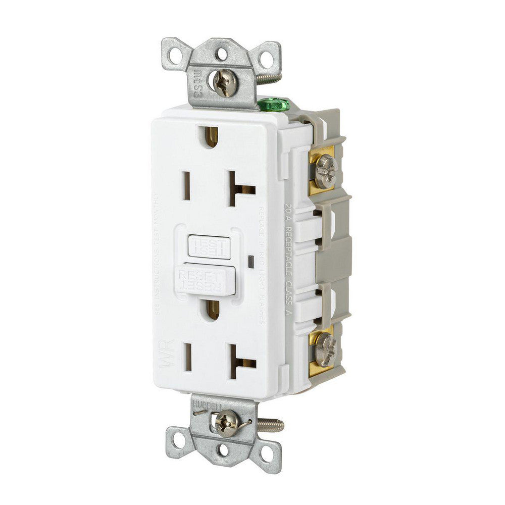 Hubbell Wiring Device-Kellems GFRWR20W GFCI Receptacles Grade Commercial Receptacle Type Duplex NEMA Configuration 5-20R Wire Connection Type Screw Terminals End Type Socket Reset Type Manual