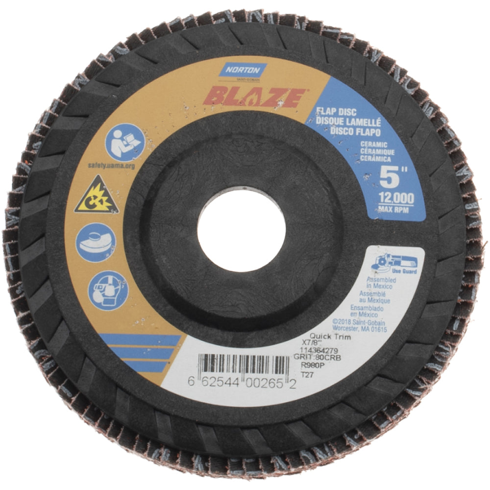 Norton 66254400265 Flap Disc 7/8" Hole, 80 Grit, Ceramic, Type 27