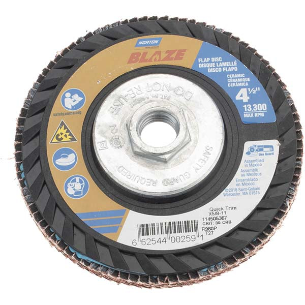 Norton 66254400259 Flap Disc 5/8-11 Hole, 80 Grit, Ceramic, Type 27