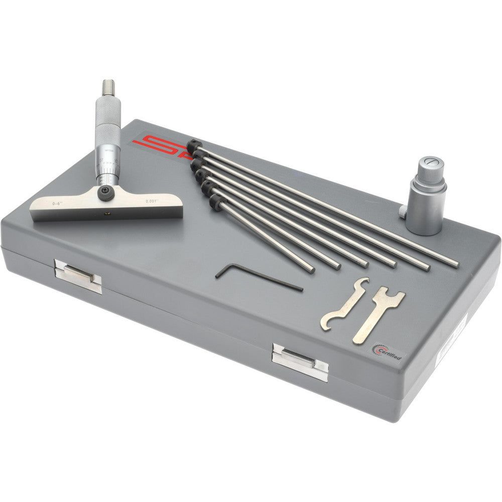 SPI MS1536-07 Mechanical Depth Micrometer 6'' Range, 6 Rods