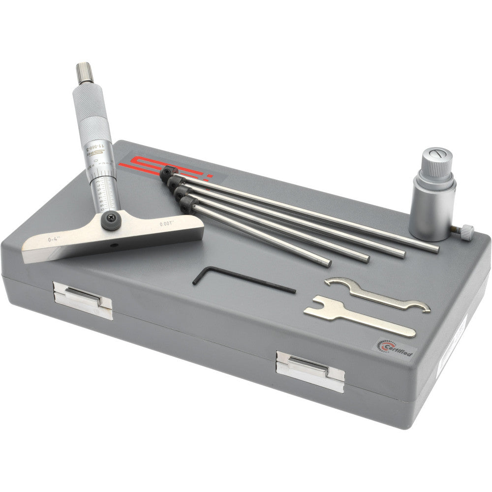 SPI 11-568-3 Mechanical Depth Micrometer 4'' Range, 4 Rods